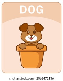 Alphabet flashcard with Cute dog cartoon character.