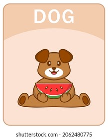 Alphabet flashcard with Cute dog cartoon character.