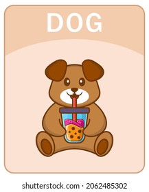 Alphabet flashcard with Cute dog cartoon character.