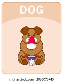 Alphabet flashcard with Cute dog cartoon character.