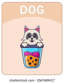 Alphabet flashcard with Cute dog cartoon character.