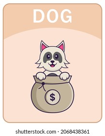 Alphabet flashcard with Cute dog cartoon character.