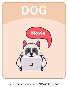 Alphabet flashcard with Cute dog cartoon character.