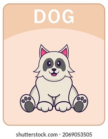 Alphabet flashcard with Cute dog cartoon character.