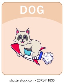 Alphabet flashcard with Cute dog cartoon character.