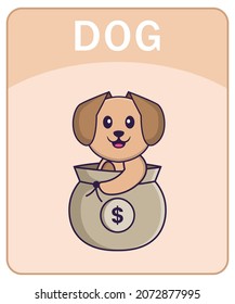 Alphabet flashcard with Cute dog cartoon character.