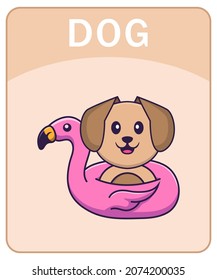Alphabet flashcard with Cute dog cartoon character.