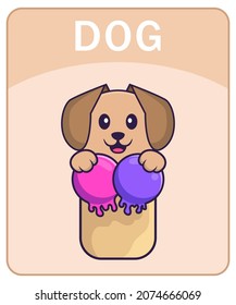 Alphabet flashcard with Cute dog cartoon character.