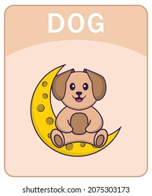 Alphabet flashcard with Cute dog cartoon character.