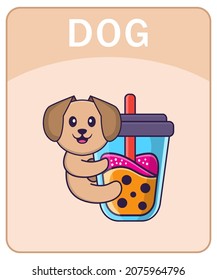 Alphabet flashcard with Cute dog cartoon character.