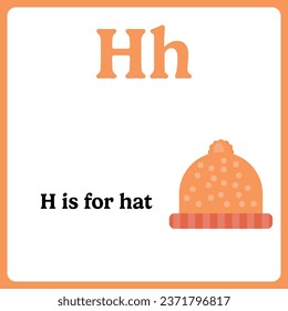 Alphabet flashcard for kids. Learning letters. Letter H is for hat.