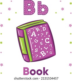 Alphabet flashcard letter B with cute book drawing