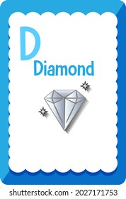 Alphabet flashcard with letter D for Diamond illustration