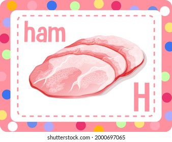 Alphabet flashcard with letter H for Ham illustration