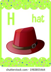 Alphabet flashcard with letter H for Hat illustration