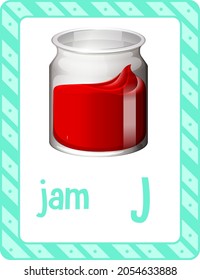 Alphabet flashcard with letter J for Jam illustration