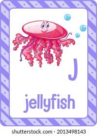 Alphabet flashcard with letter J for Jellyfish illustration