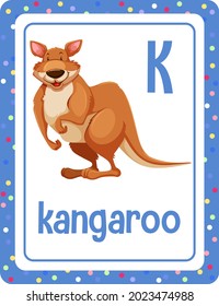 Alphabet flashcard with letter K for Kangaroo illustration