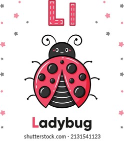 Alphabet flashcard letter L with cute ladybug drawing