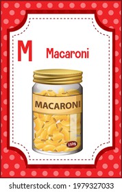 Alphabet flashcard with letter M for Macaroni illustration