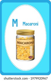 Alphabet flashcard with letter M for Macaroni illustration