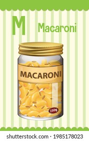 Alphabet flashcard with letter M for Macaroni illustration