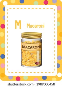 Alphabet flashcard with letter M for Macaroni illustration