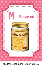 Alphabet flashcard with letter M for Macaroni illustration
