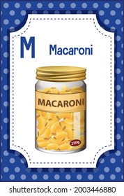 Alphabet flashcard with letter M for Macaroni illustration