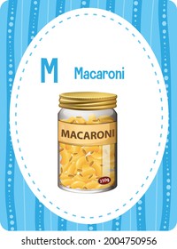 Alphabet flashcard with letter M for Macaroni illustration
