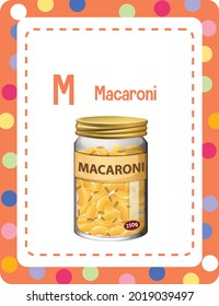 Alphabet flashcard with letter M for Macaroni illustration
