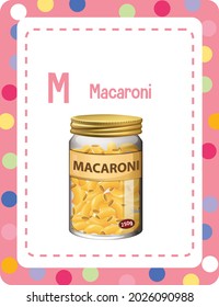 Alphabet flashcard with letter M for Macaroni illustration