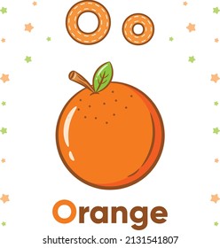 Alphabet flashcard letter O with cute orange drawing