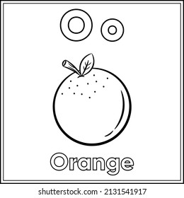 Alphabet flashcard letter O with cute orange drawing sketch for coloring