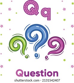 Alphabet flashcard letter Q with cute question drawing