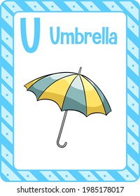 Alphabet flashcard with letter U for Umbrella illustration