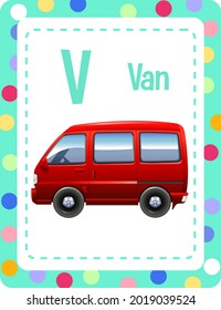 Alphabet flashcard with letter V and Van illustration