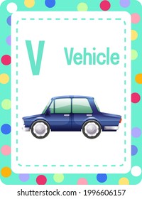 Alphabet flashcard with letter V for Vehicle illustration