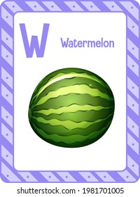 Alphabet flashcard with letter W for Watermelon illustration