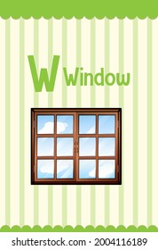 Alphabet flashcard with letter W for Window illustration