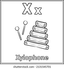 Alphabet flashcard letter X with cute xylophone drawing