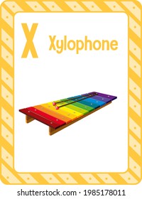 Alphabet flashcard with letter X for Xylophone illustration