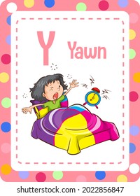 Alphabet flashcard with letter Y for Yawn illustration