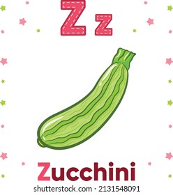 Alphabet Flashcard Letter Z With Cute Zucchini Drawing