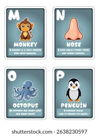 Alphabet flashcards for children with cute illustrations M
