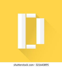 Alphabet with flat design and long shadow on yellow background, D, vector illustration