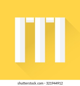 Alphabet with flat design and long shadow on yellow background, M, vector illustration