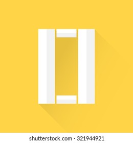 Alphabet with flat design and long shadow on yellow background, O, vector illustration