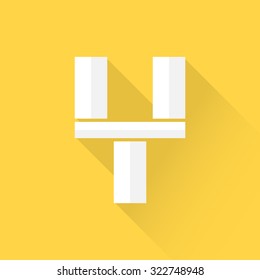 Alphabet with flat design and long shadow on yellow background, Y, vector illustration