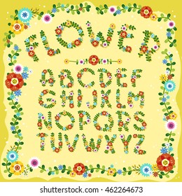 alphabet of flower and plant as vector
